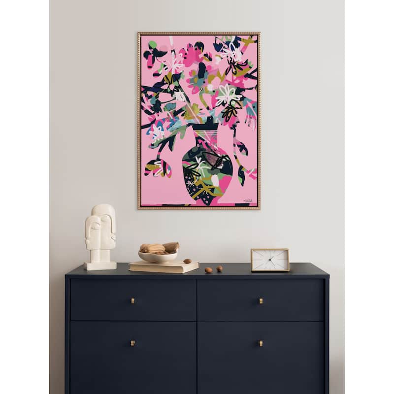 Kate and Laurel Sylvie Beaded Pinnacle Vase Framed Canvas by Inkheart Designs