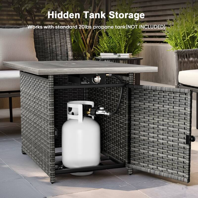 Meyreso Wicker Outdoor Patio Fire Pit Set with Swivel Gliders & 4.5" Olefin Cushions