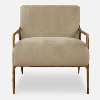 Solid Accent Chair with Armrest - 32" - Tan and Gold