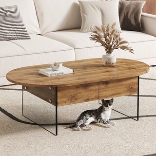 Natural Oval Double Drawer Coffee Table - Bed Bath & Beyond - 42777530
