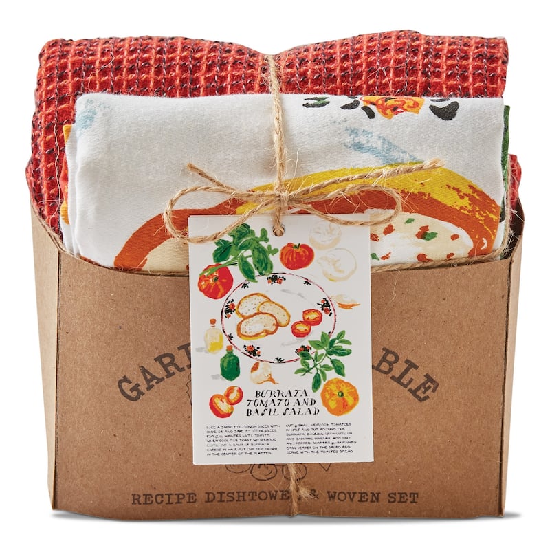 Burrata Salad Dishtowel Set of 2 - Colorful Cotton Kitchen Towels, Machine Washable, Perfect for Everyday Use