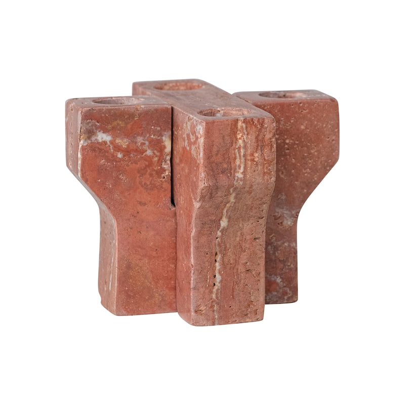 Travertine Interlocking Taper Holder - 5" L x 5" W x 4" H - Red