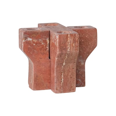 Travertine Interlocking Taper Holder - 5" L x 5" W x 4" H