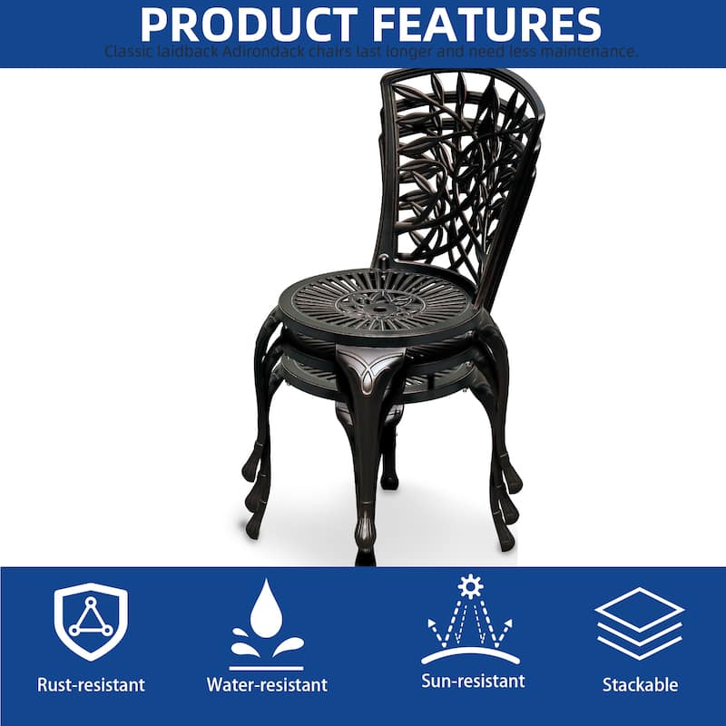 Moasis Set of 2 Cast Aluminum Outdoor Dining Chairs Patio Bistro Chairs for Backyard