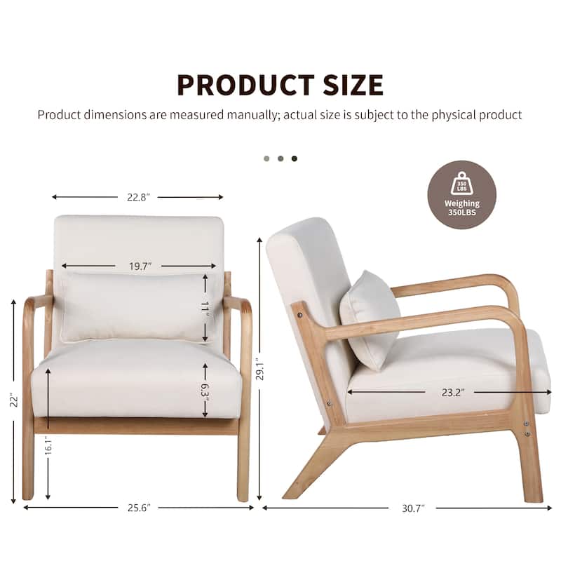 Armchair Solid Wood Frame Accent Chair with Detachable Lumbar Pillow Living Room Chairs