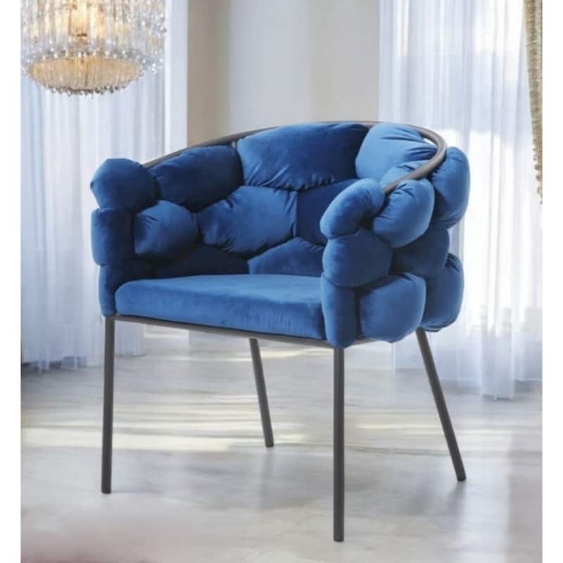 Modern Velvet Upholstered Arm Dining Chair with Brass Metal Legs and Solid Back for Living Room or Office - 32”H x 26”W x 23”D