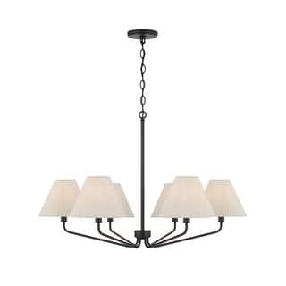 34" W x 22.5" H 6-Light Angular Chandelier with Tapered White Fabric Shades - 34"W x 22.25"H