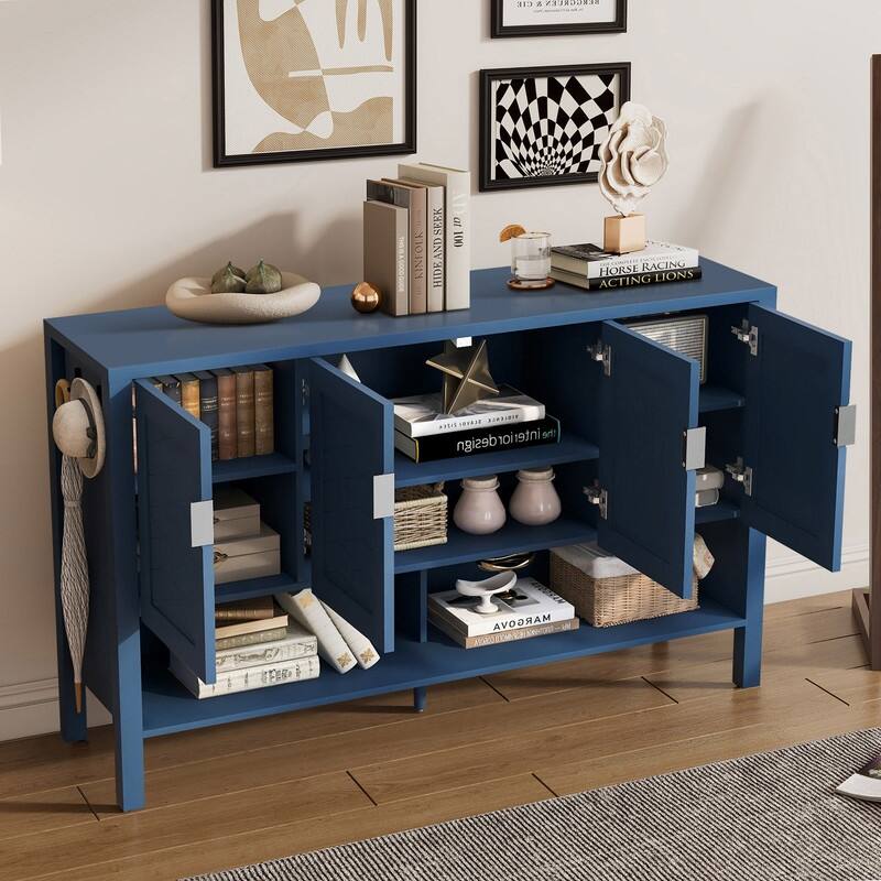 Modern 55.1" Storage Sideboard with 4-Doors, Multi Functional Buffet Table with Open Shelf and Adjustable Shelves
