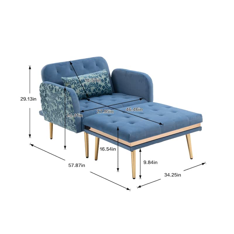Velvet Upholstered Tufted Living Room Sleeper Chair With Ottoman