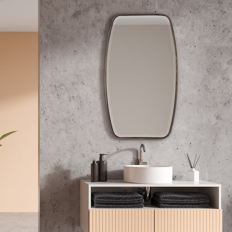 Rounded Metal Framed Wall Mirror - 36" - Bronze Finish