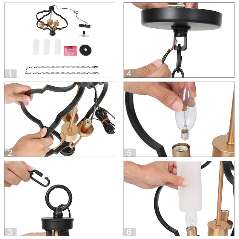 Malryn Modern 3-Light Black Gold Chandelier Frosted Glass Kitchen Island Lights