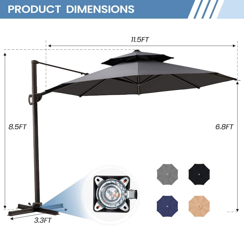11.5-foot Outdoor Round Cantilever Umbrella Patio Offset Umbrella with No Base