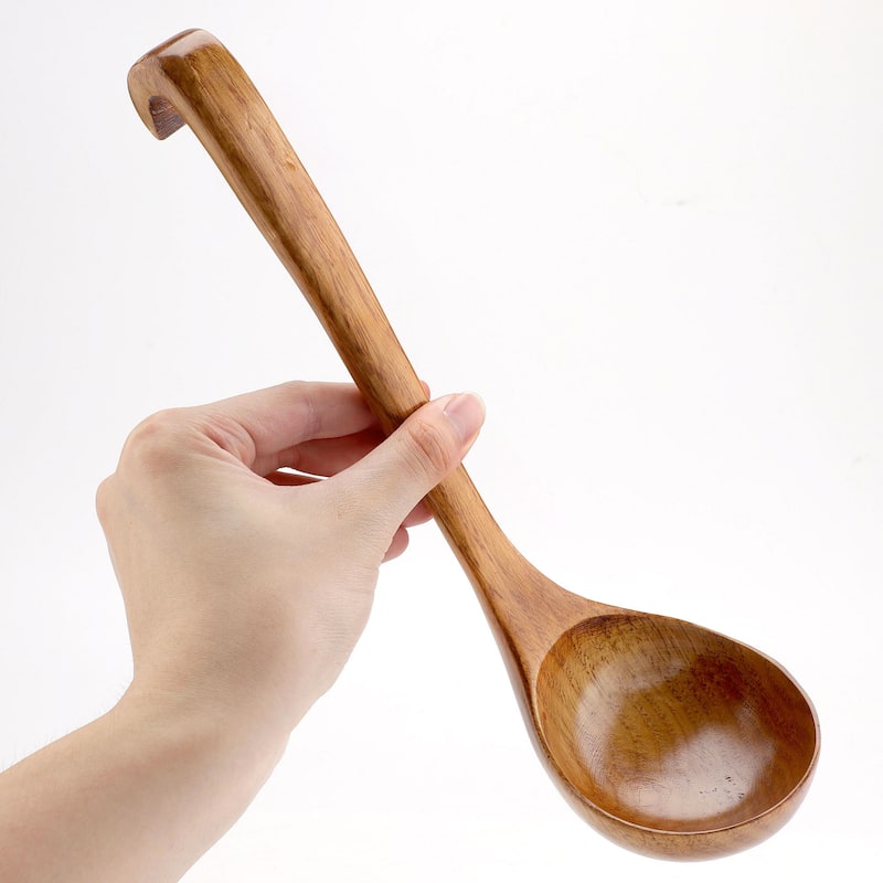 Wooden Ladle Spoons Natural Grain Kitchen Soup Spoon Dining Spoons 11" - Wood Color
