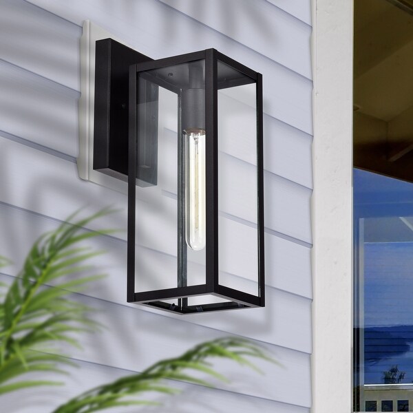 Outdoor 1 Light Traditional Modern Lantern Black 2 piece set