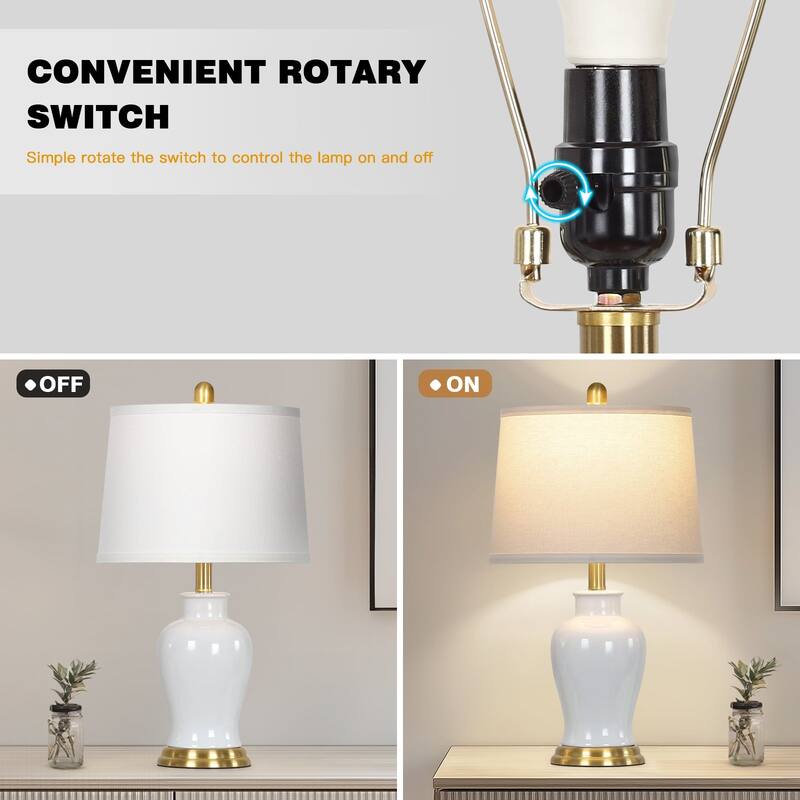 23-Inch Ceramic Ginger Jar Table Lamp with White Fabric Shade and LED Bulb