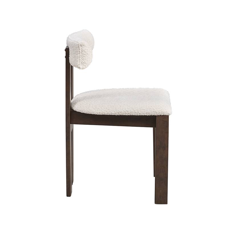 2 PCS Wooden Dining Chairs, Modern Boucle Upholstered Mid Century Side Chairs with Open Back