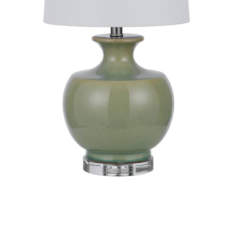 Kela 28 Inch Table Lamp Set of 2, Green Ceramic Pot Base, White Shade