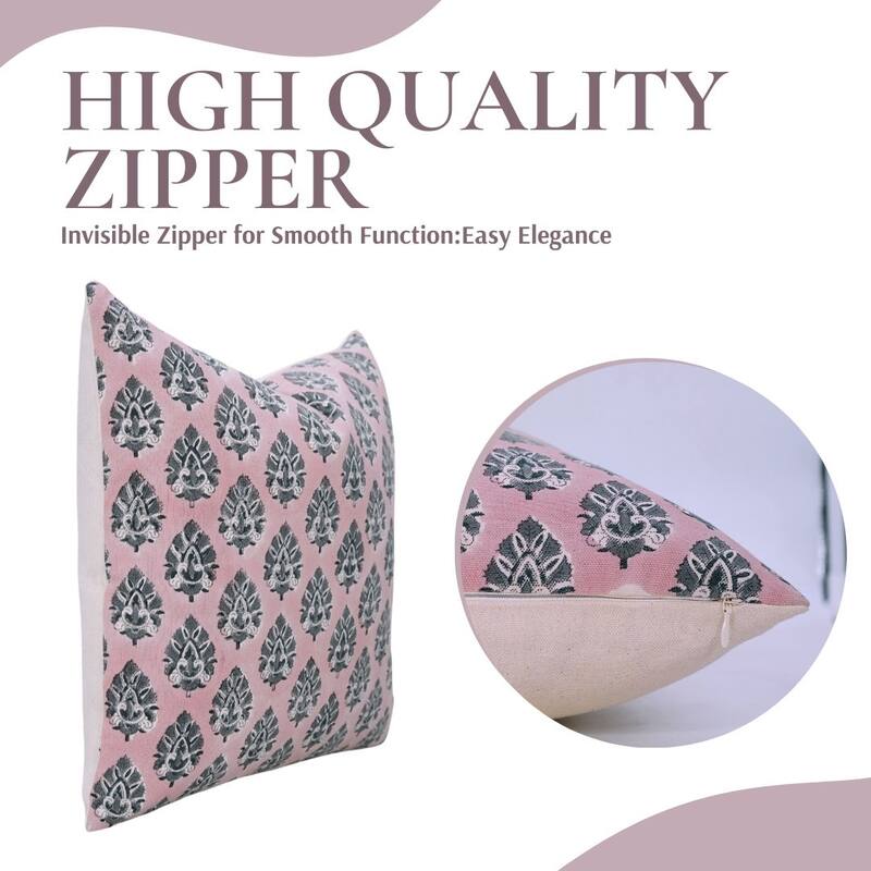 Cotton Farmhouse Block print pillow Cover Betal Leaf