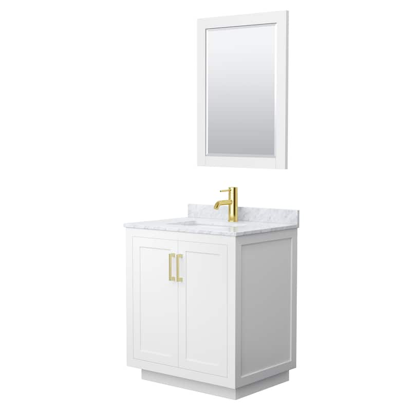 Miranda Single Vanity Set, White Carrara Marble Top, 24-Inch Mirror