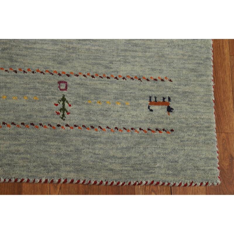 Hand Knotted Oriental 100% Wool Carpet Tribal Animal Pictorial Green Gabbeh Area Rug - 5' 10'' X 3' 11''