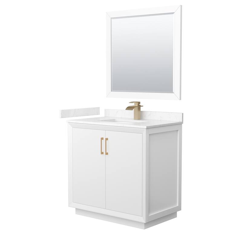 Wyndham Collection WCF414136S-VCA-UNSM34 Strada 36" Free Standing - White / Carrara Cultured Marble Top / Satin Bronze