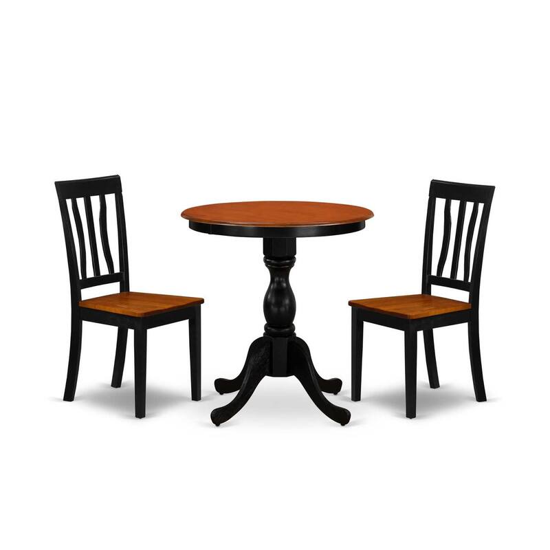 3-Piece Black and Cherry Finish Solid Wood Top - Dining Room Set - Seats 4