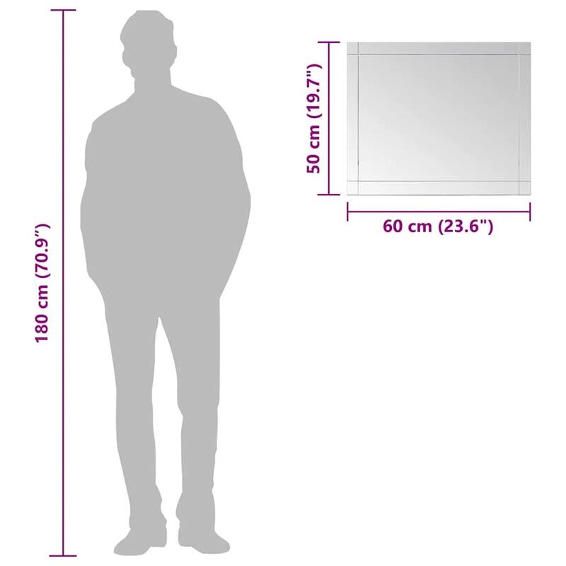 vidaXL Wall Mirror Transparent Glass Medium Decorative Inlays - 19.7 x 23.6 x 0.2 in