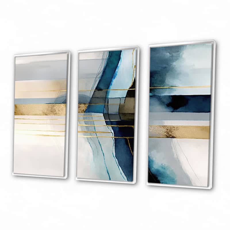 Designart "Abstract Transitional Modern Shapes V" Modern Shapes Transitional Framed Canvas Art Print - 3 Panels