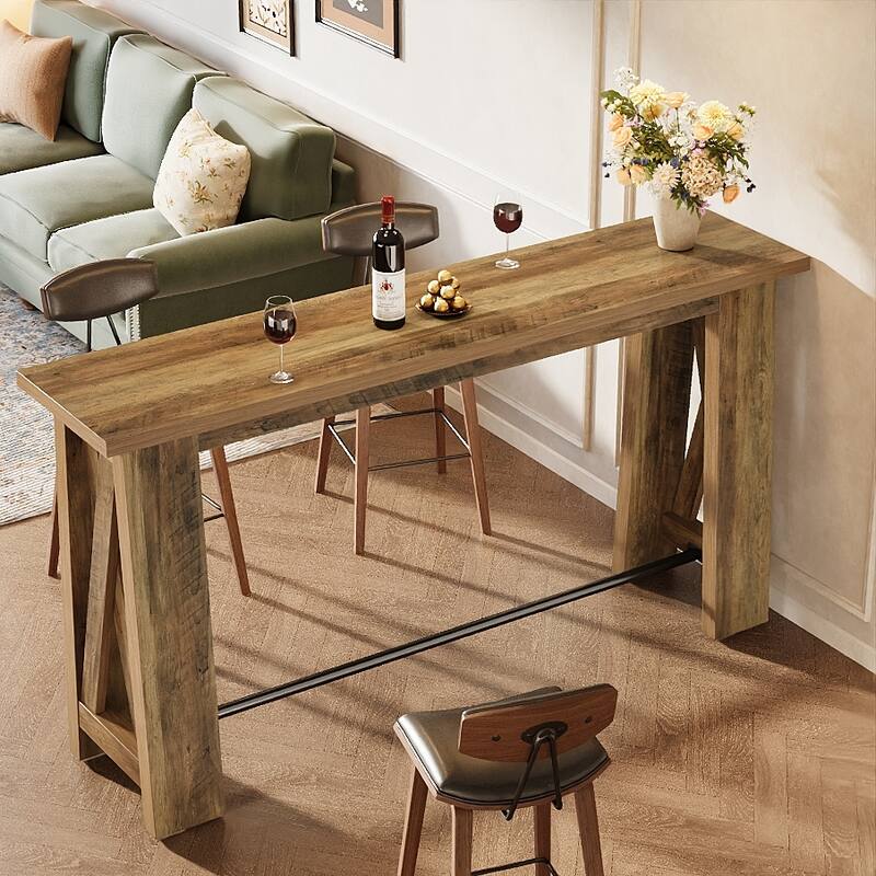 Bar Table, Counter Height Pub Table, 63" Rectangular High Top Kitchen Dining Tables for Dining Room, Living Room, Bistro