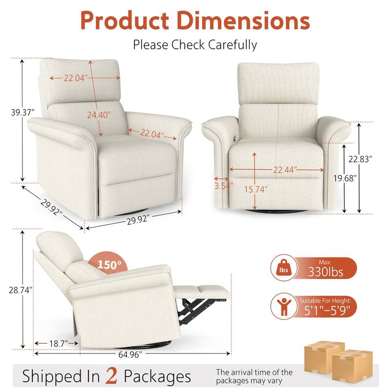 Power Swivel Rocker Recliner Chair for Adults,Rocking Glider Recliner for Small Spaces,Fabric Rocking Chair for Nursery