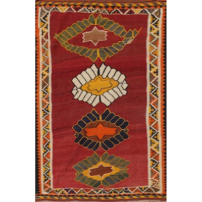 Vegetable Dye Kilim Qashqai Persian Antique Rug Hand-Woven Wool Carpet - 4'11"x 7'5"