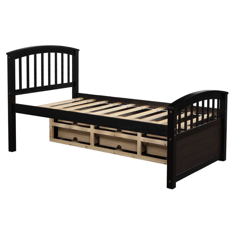 Twin Pinewood Platform Bed with Drawers