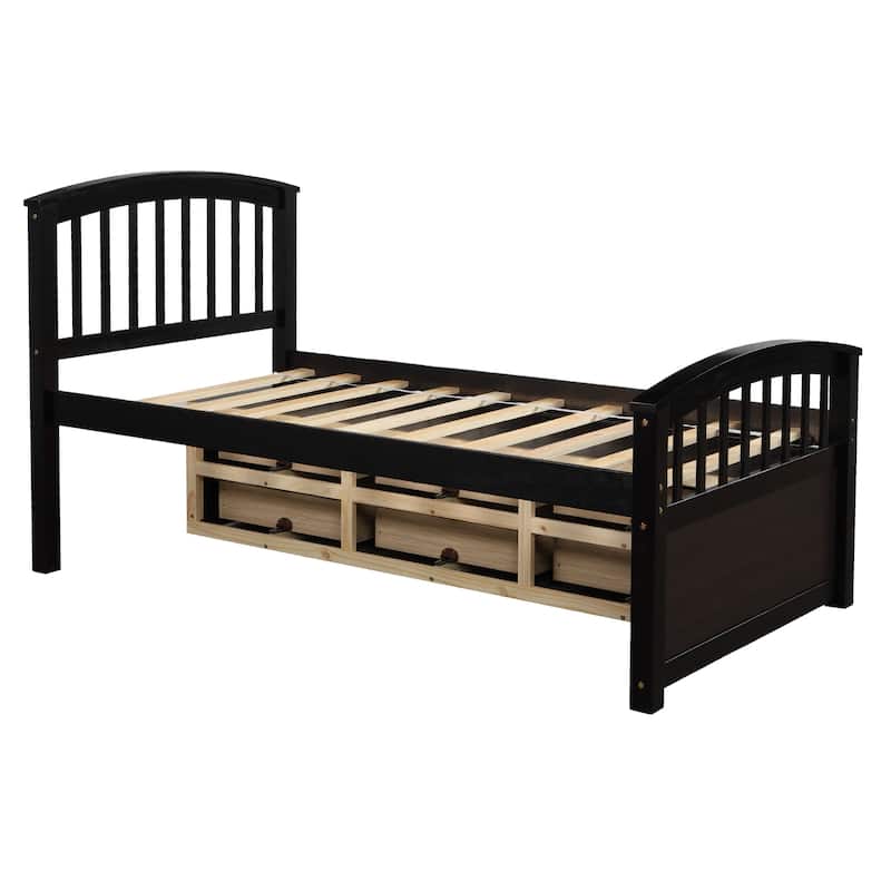 Twin Size Platform Captains Storage Bed Solid Wood Daybed with 6 Drawers Bookcase Bed Low Profile Bed Panel Bed