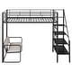 preview thumbnail 9 of 12, Twin Metal Loft Bed with Bench and Storage Staircase, Full Guardrails, Black