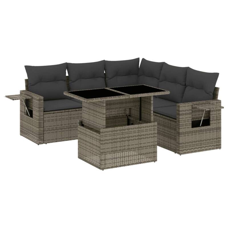 vidaXL Patio Sofa Set with Cushions Outdoor Furniture 6 Piece Poly Rattan