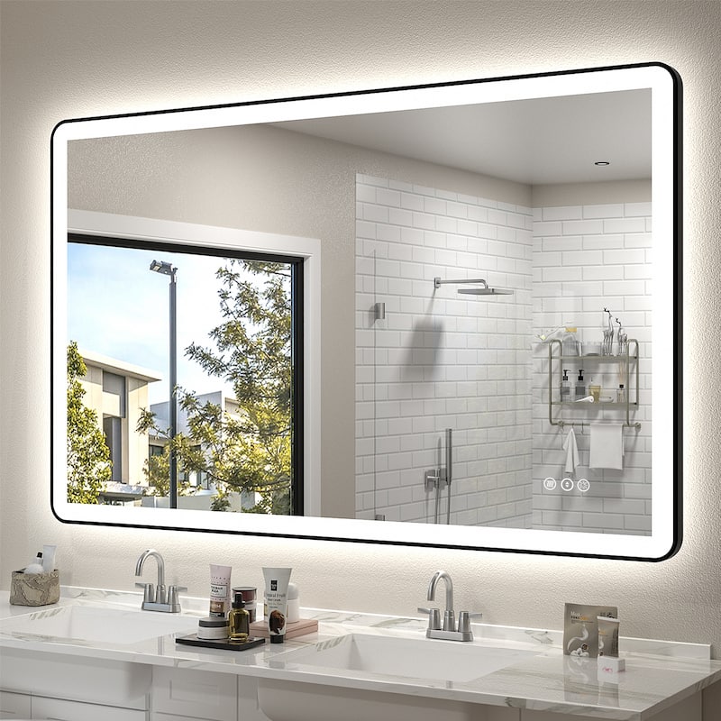 KIOTEE Rectangular Framed Front & Back LED Lighted Anti-Fog Tempered Glass Bathroom Vanity Mirror with ETL and 3-Year Warranty - 48x32