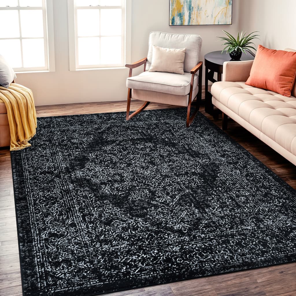 World Rug Gallery Vintage Distressed Durable Area Rug Pet Friendly, Perfect for Entryway, Living Room, and Bedroom