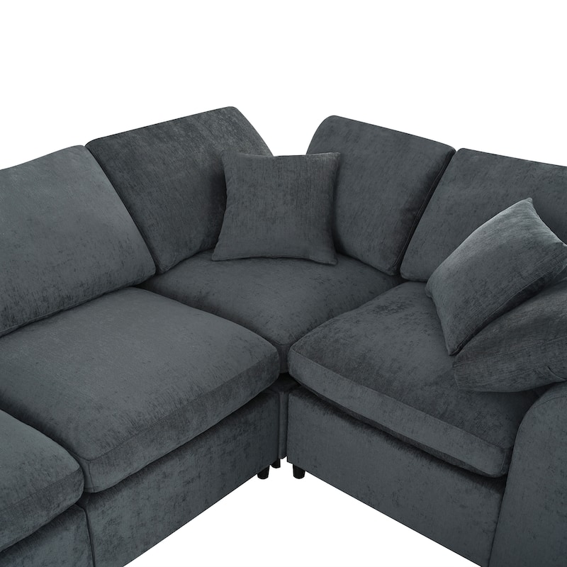 7-Seater Modular Chenille Sectional Sofa with Movable Ottoman by Harper&Bright Designs