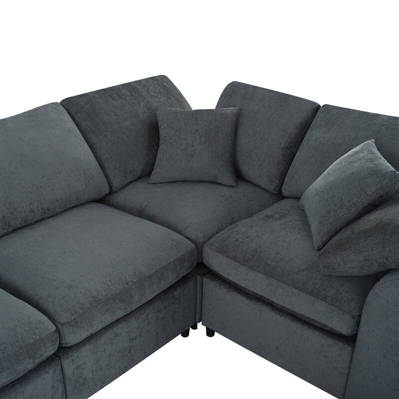 Oversized Modular Sectional Sofa, 7 Seater Corner Sofa, L-Shape Sofa Set with Movable Ottoman, Plush Chenille Fabric Large Sofa