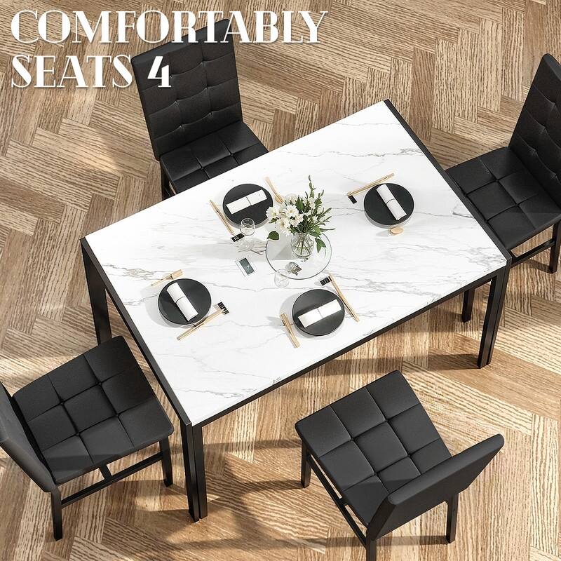 Grondin Faux Marble Kitchen Table And Chairs Set for 4, Modern Dining Room Table With 4 Armless Upholstered Dining Chairs