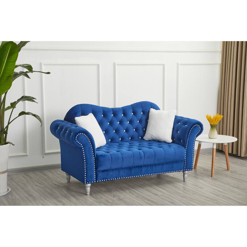Velvet Rolled Arm Chesterfield Loveseat
