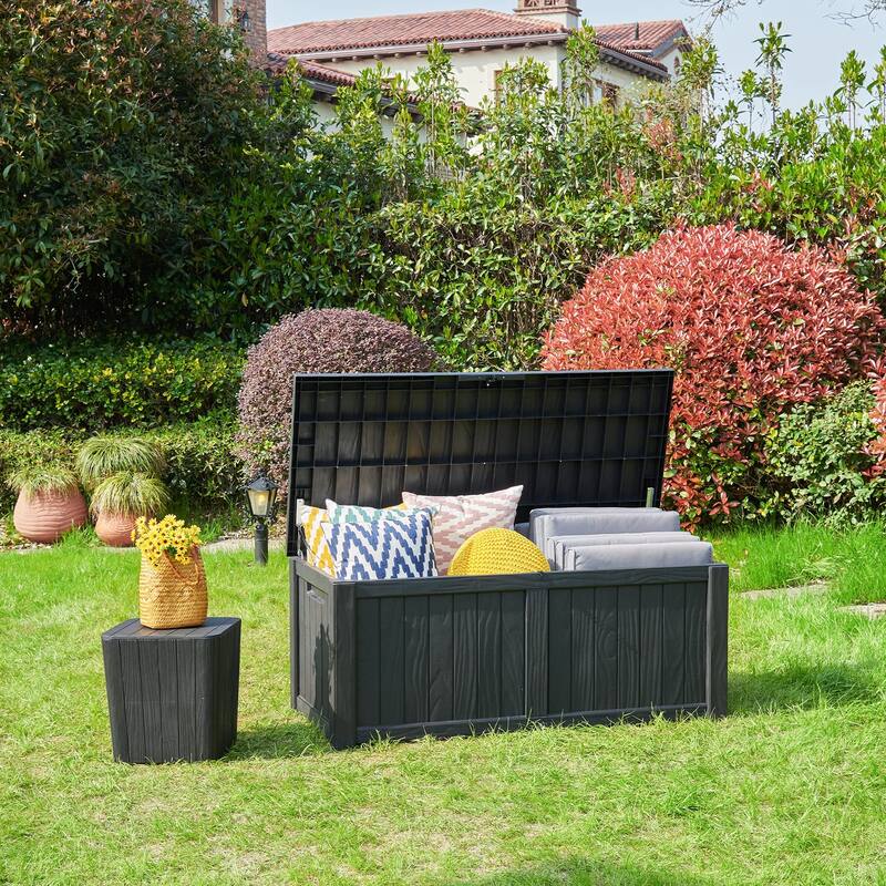 120 Gallon Outdoor Storage Deck Box, Large Resin Patio Storage for Outdoor Pillows, Garden Tools, Waterproof, Lockable