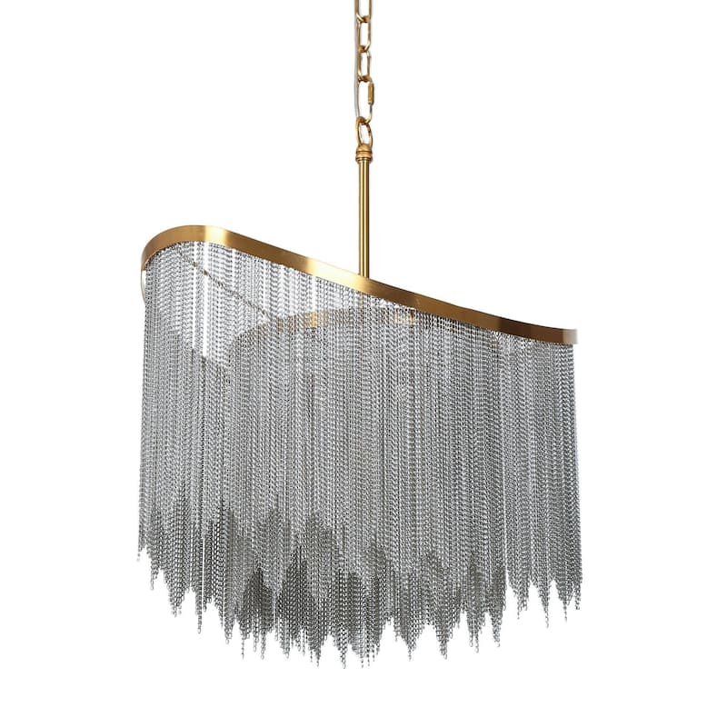 Modern Glam 4-Light Chain Fringe Chandelier for Dining Room Bedroom - D18" x H80.8" Max