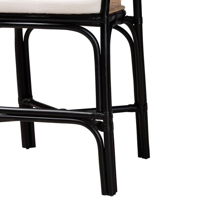 bali & pari Miranda Modern Bohemian Two-Tone Black and Natural Brown Rattan Counter Stool