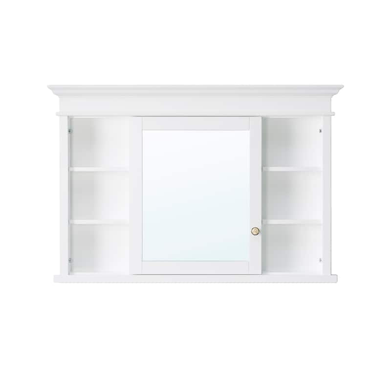 32''H Recessed Mount Solid Wood Framed Medicine Cabinet With Mirror And Shelves