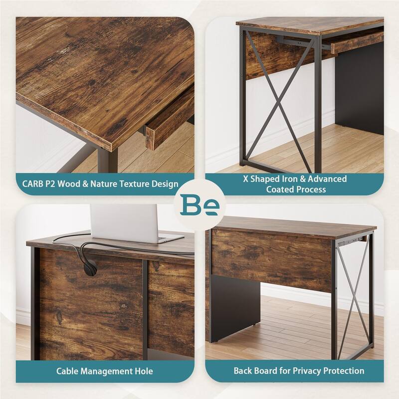 55 inch Computer Desk with Keyboard Tray and Storage Drawers