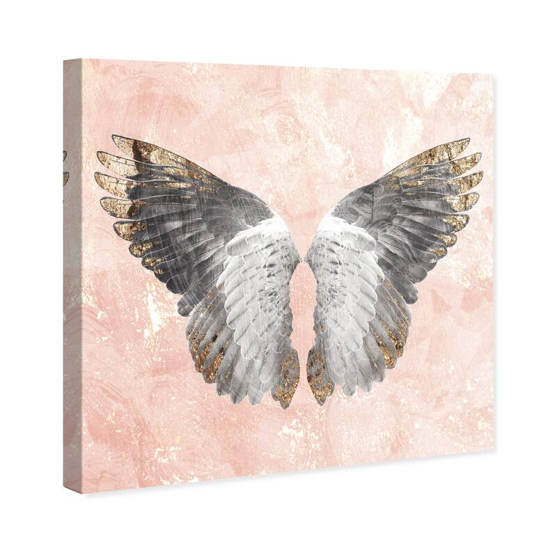 Wynwood Studio Canvas Fashion and Glam Golden Feather Down Pink and Light Pink Glam Wall Art Canvas Print