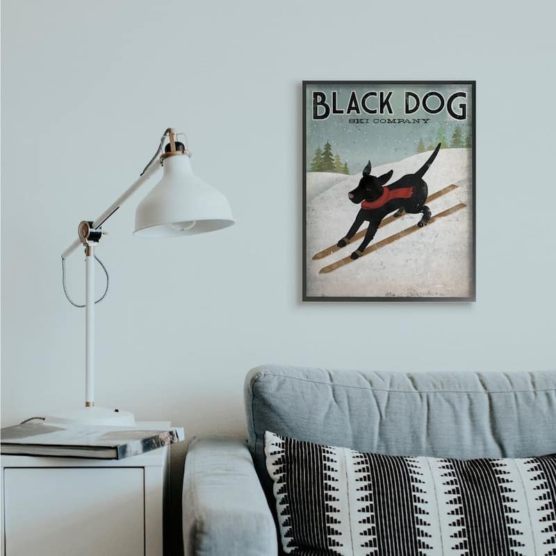 Stupell Black Dog Ski Company Winter Sports Pet Sign Framed Wall Art - Blue