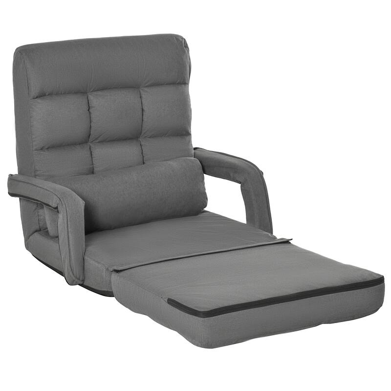 Convertible Floor Sofa Bed, Recliner Armchair Upholstered Sleeper Chair with Pillow for Living Room Bedroom Lounge, Grey