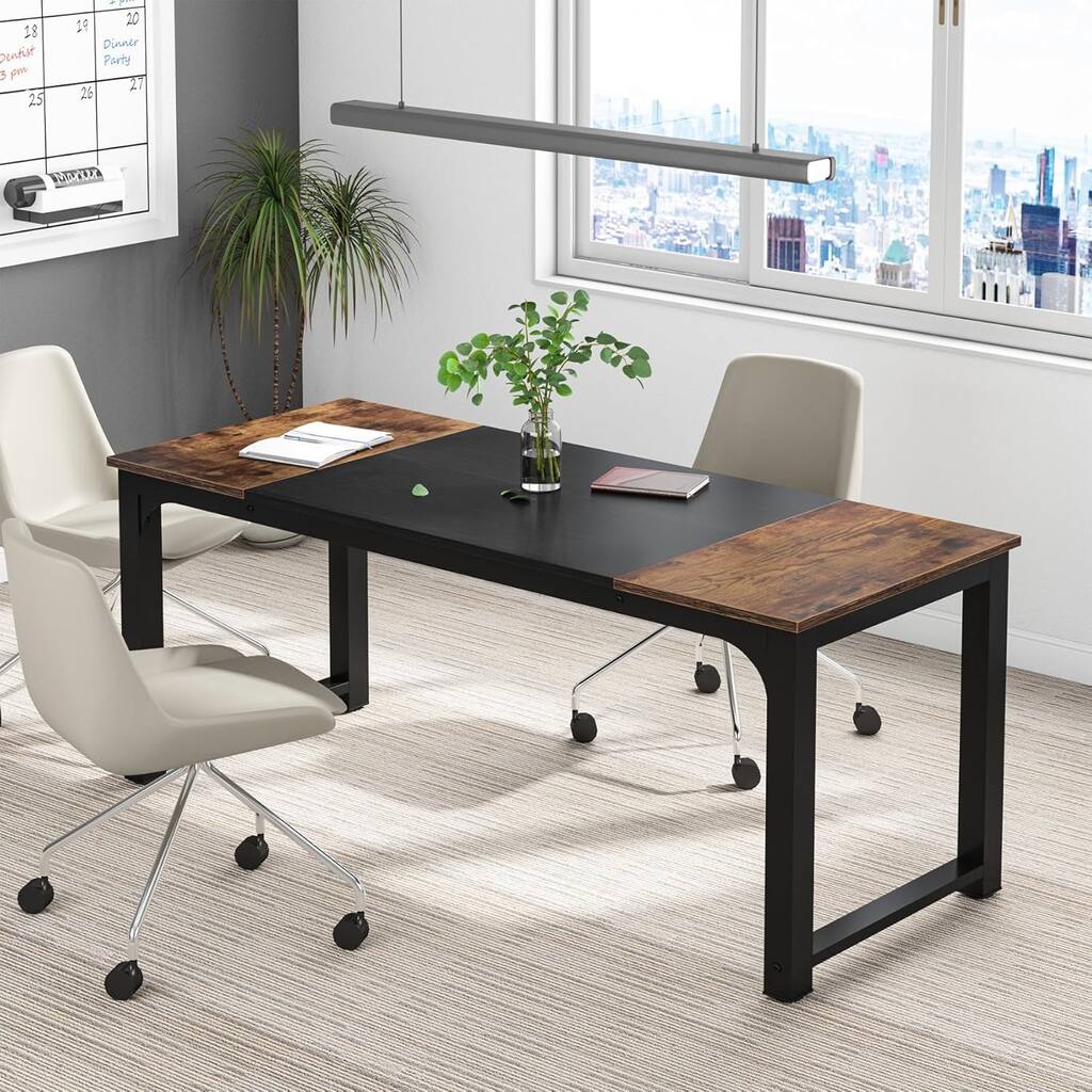 63" Executive Desk, Large Modern Office Computer Workstation with Thick Metal Frame, Business Furniture for Home Office